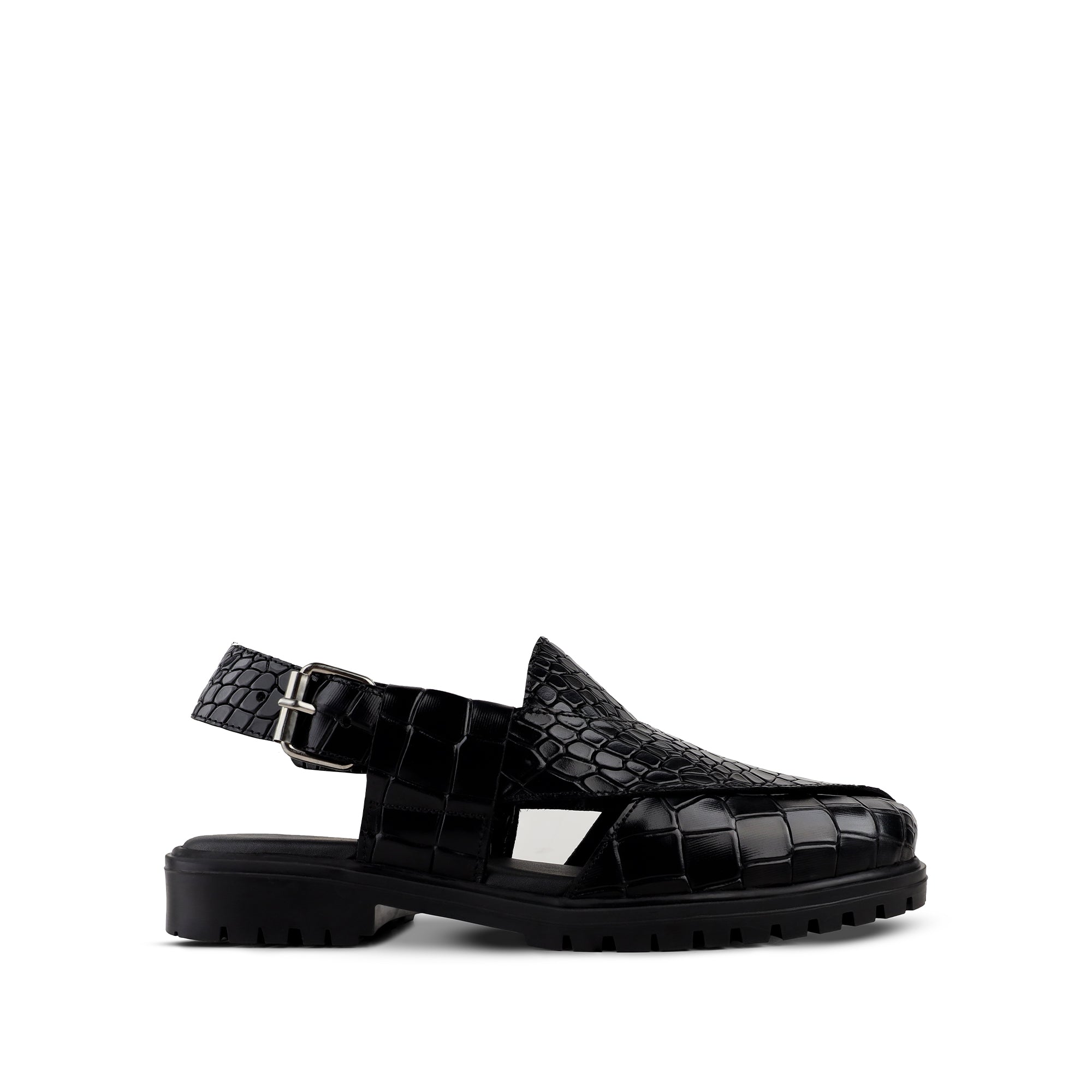 Saul - Men's Black Crocodile Printed Leather Sandal
