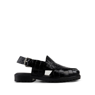 Saul - Men's Black Crocodile Printed Leather Sandal