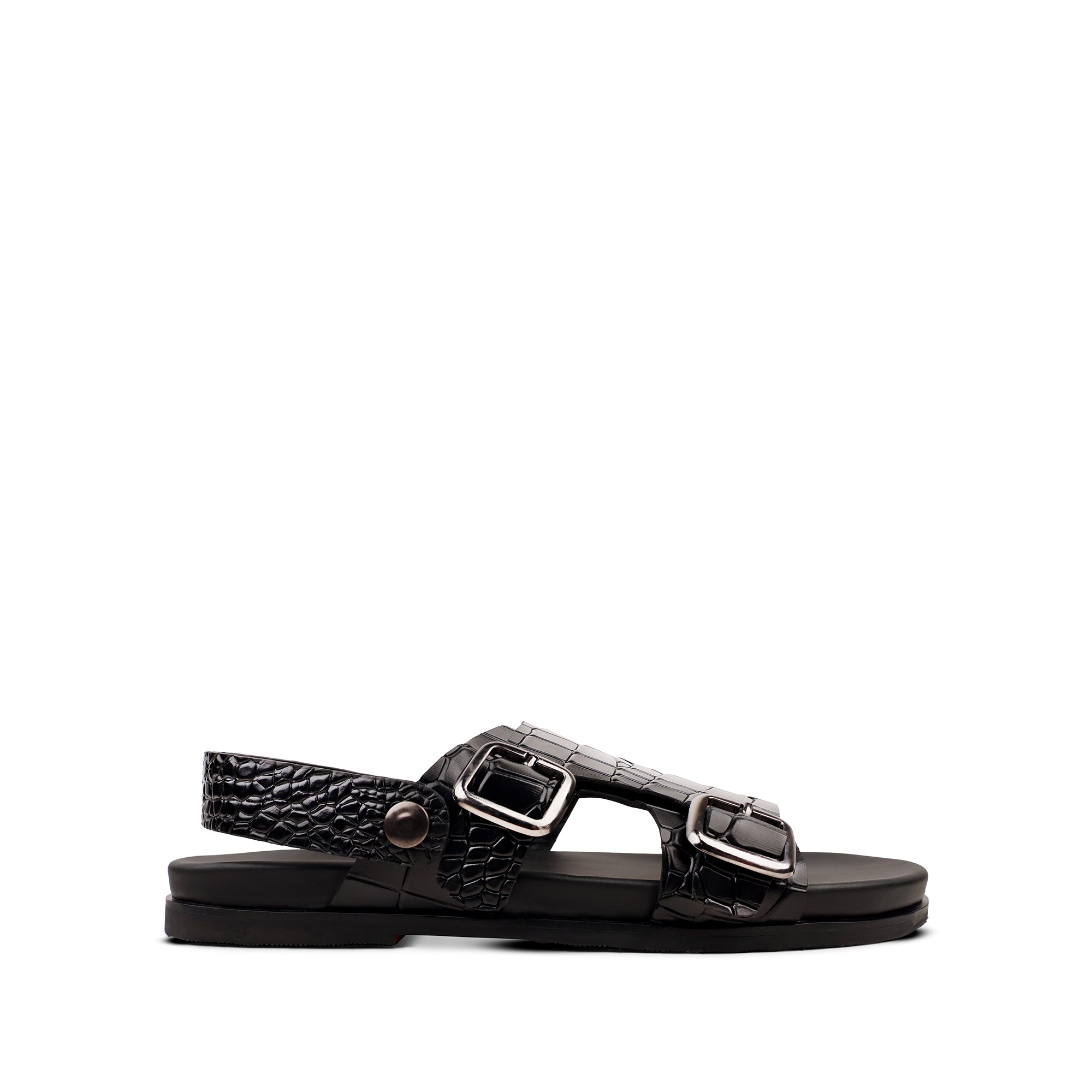 Damian - Men's Black Crocodile Printed Leather Sandal