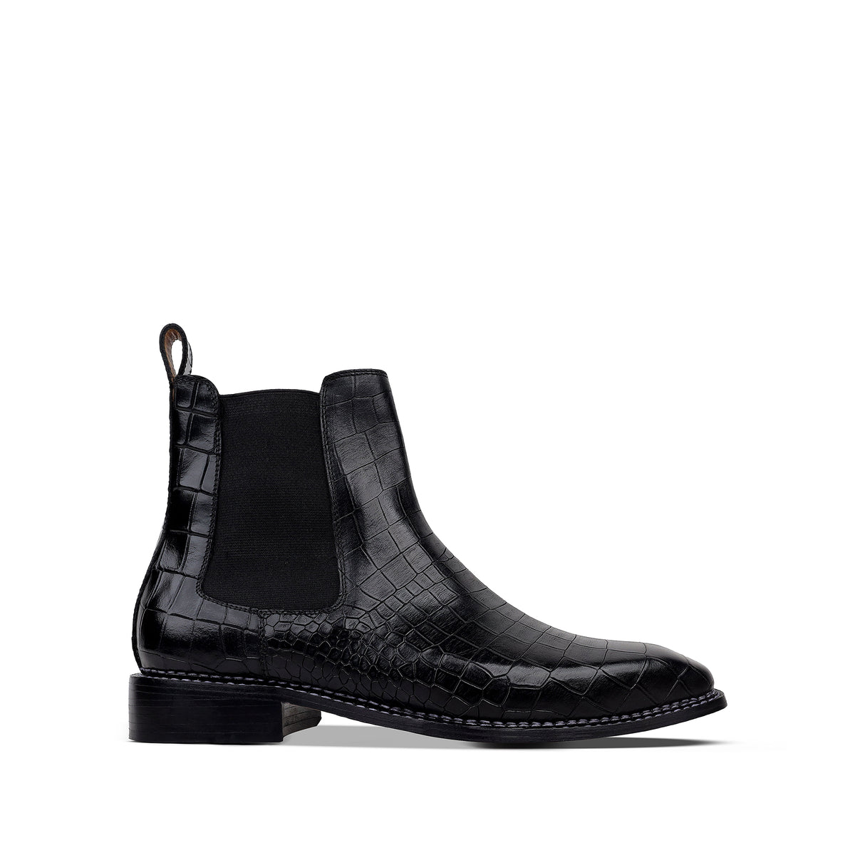Dexter - Men's Black Crocodile Textured Goodyear Welted Chelsea Boot
