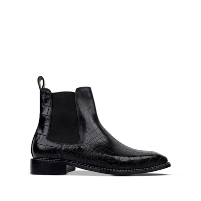 Dexter - Men's Black Crocodile Textured Goodyear Welted Chelsea Boot