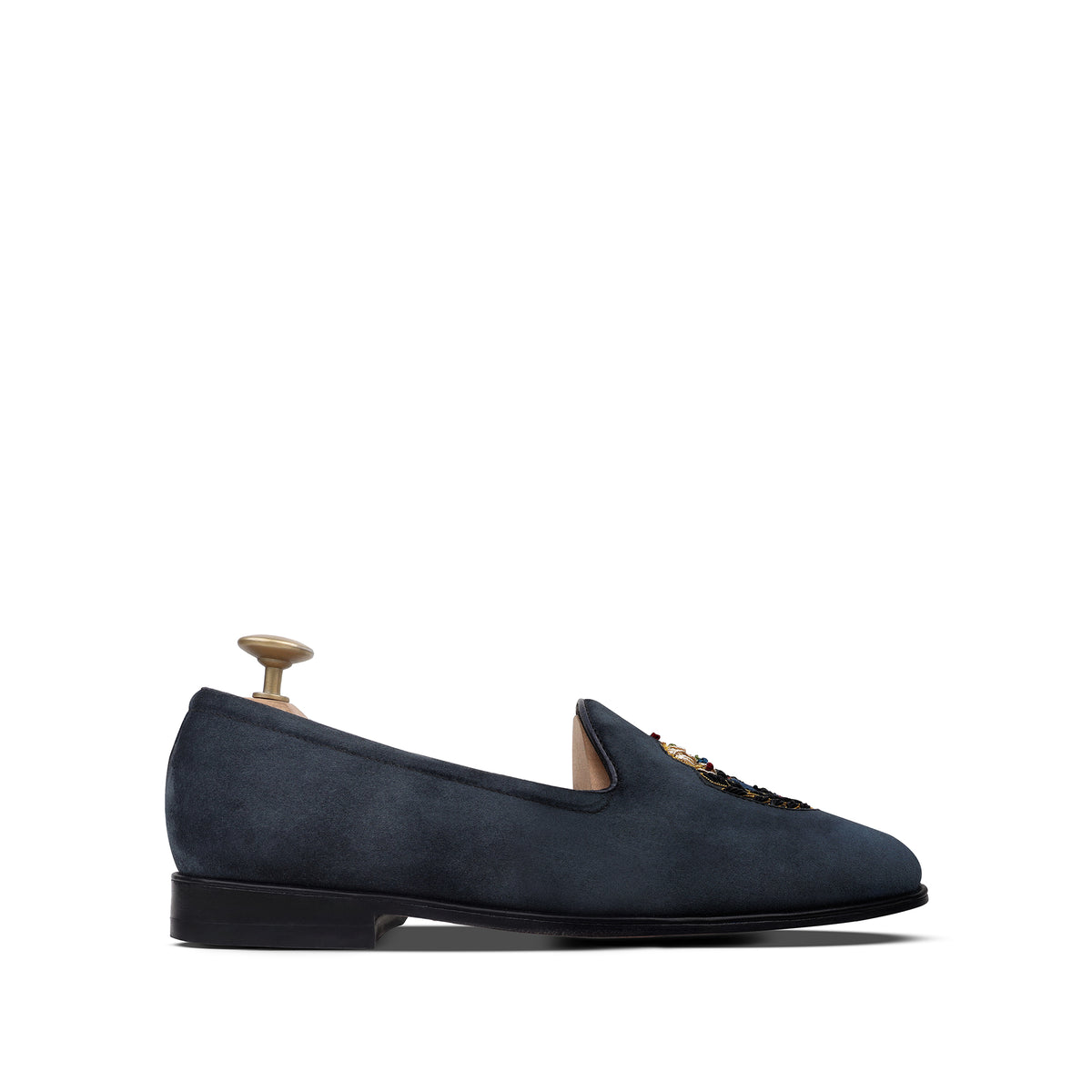 Ellis - Men's Navy Blue Suede & Embroidery Loafer