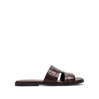 Cameron - Men's Chocolate Brown Crocodile Textured Leather Slipper