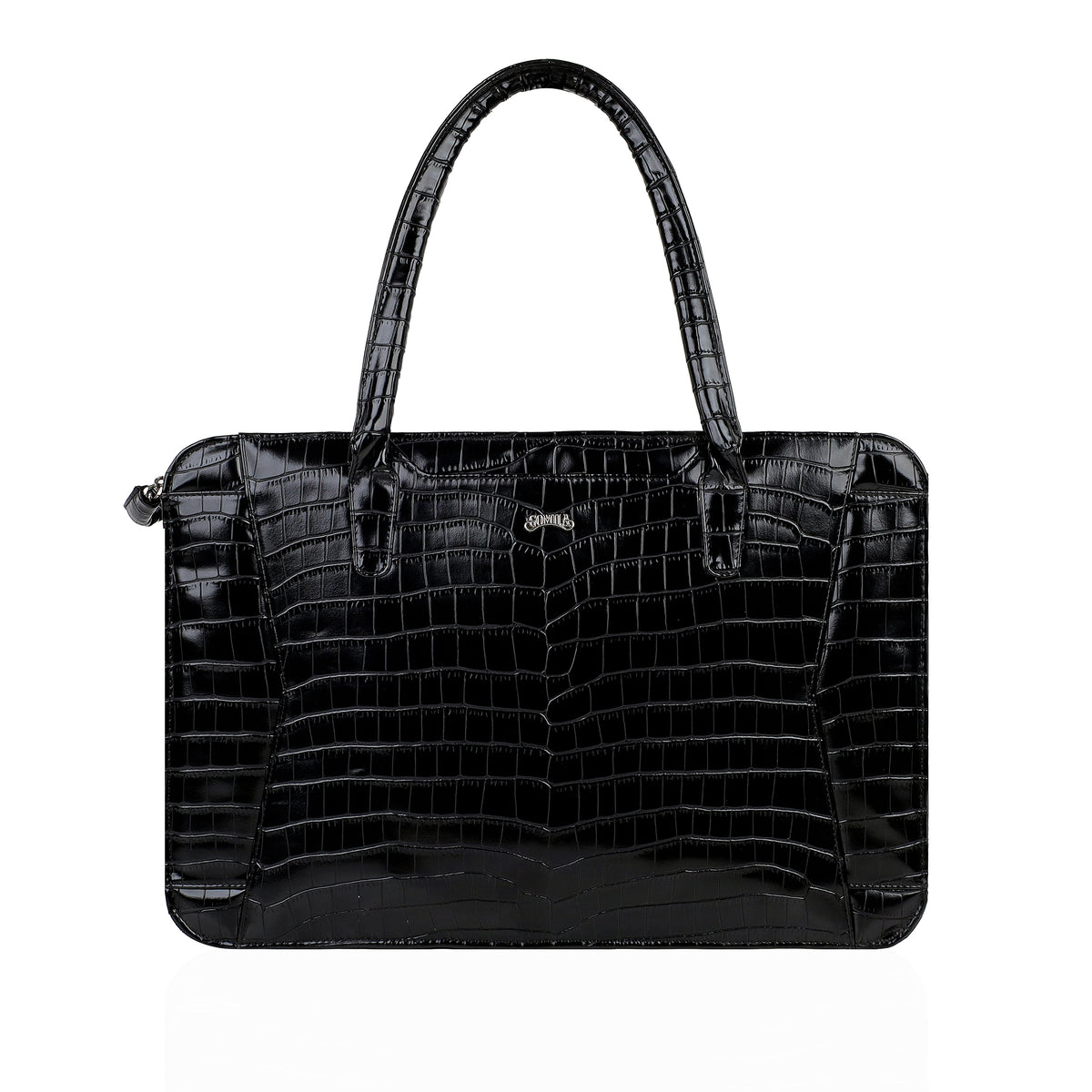 Zayne - Black Crocodile Leather Laptop Bag