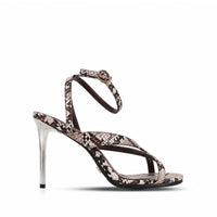 Nora - Women's Brown Snake Print Strapped 90mm Heels