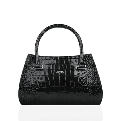 Alora - Black Crocodile Print Faux Leather Hand Bag