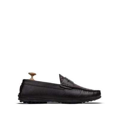 Knox - Men's Dark Brown Woven Textured Calf Leather Driver