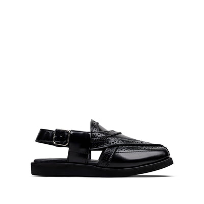 Nate - Children’s Black Box Leather Sandal