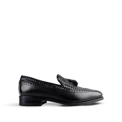Dubasari - Men's Dark Black Pebble Grain and Hand Woven Calf Leather Loafer