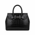 Ariana - Black Crocodile Textured Faux Leather Handbag