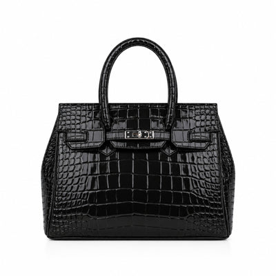 Ariana - Black Crocodile Textured Faux Leather Handbag