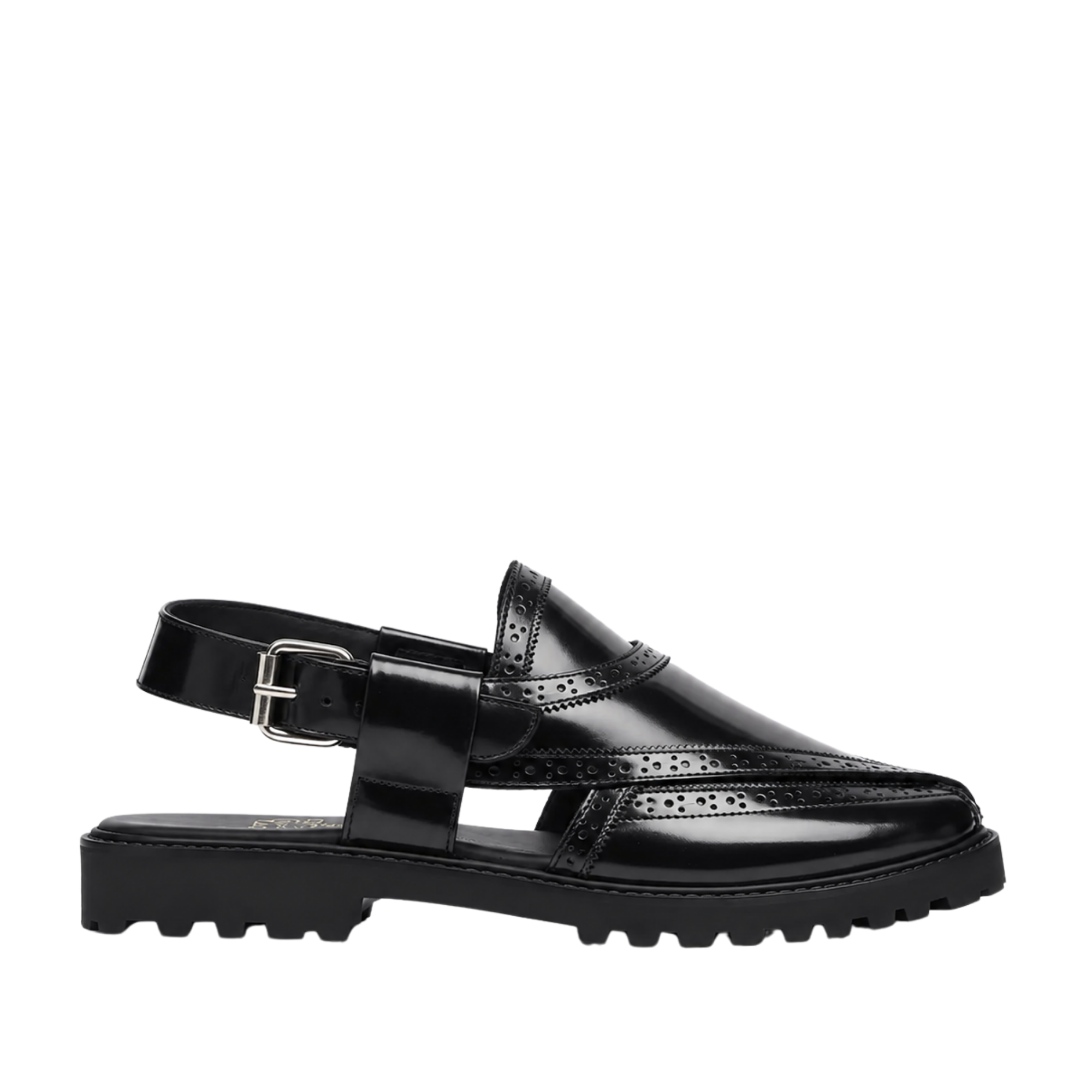 Brooklyn - Men's Black Box Leather High Shine Sandal