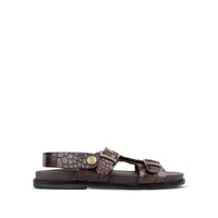 Damian - Men's Dark Brown Crocodile Printed Leather Sandal
