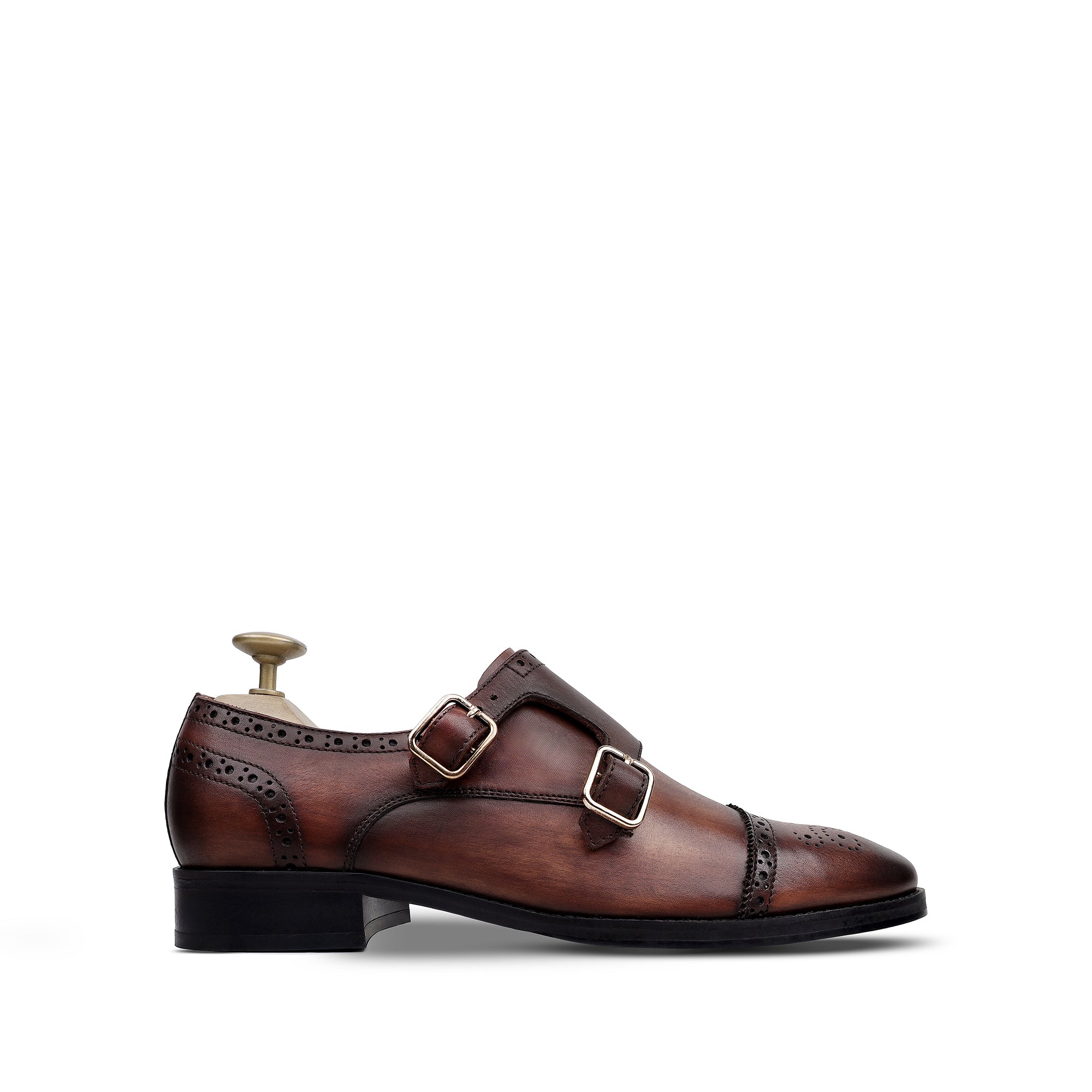 Haslit - Men's Burnished Brown Calf Leather Double Monkstrap