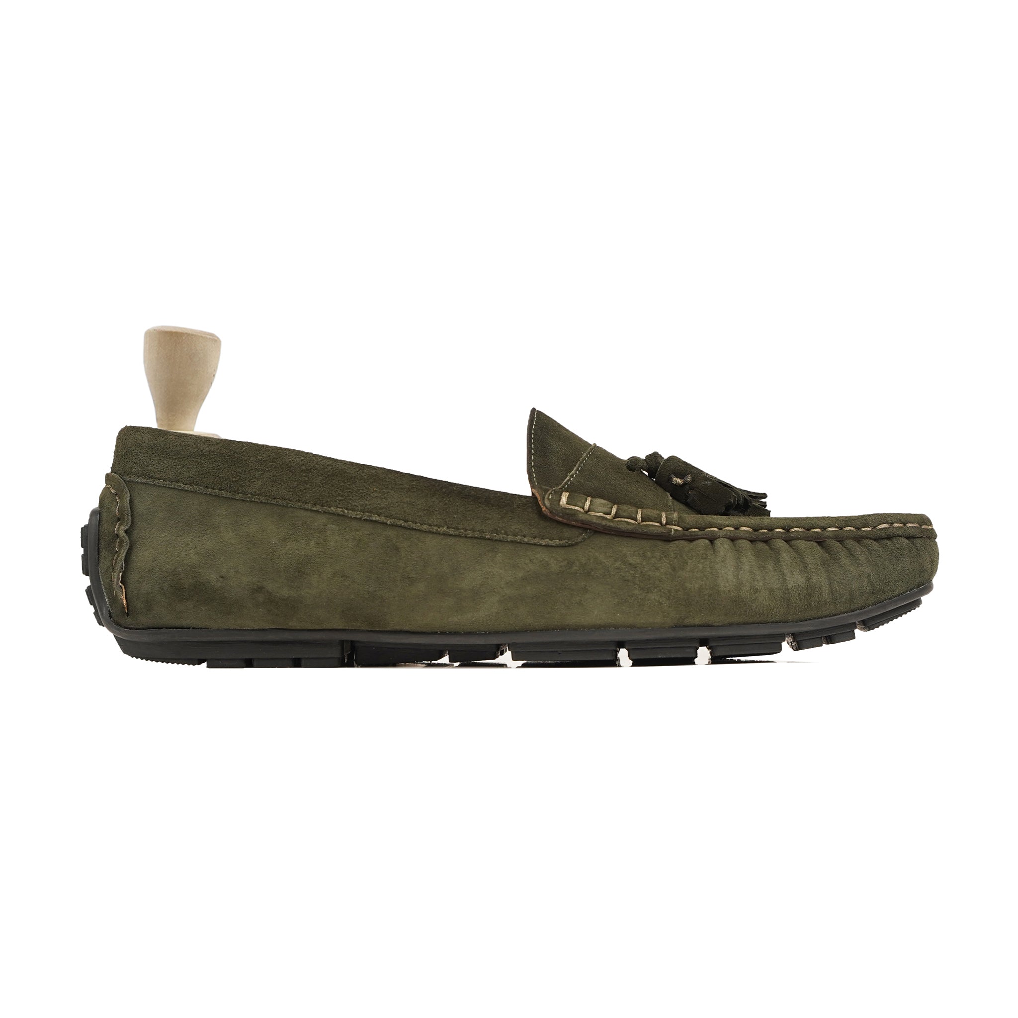 Vinetsia - Men's Olive Green Kid Suede Driver Shoe