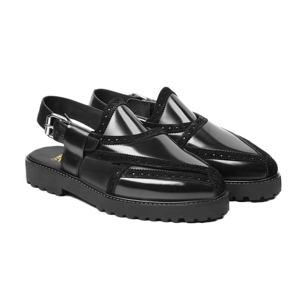 Masumi - Men's Black Box Leather High Shine Sandal