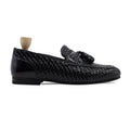 Congo - Men's Black Hand Woven Patent Leather Loafoer