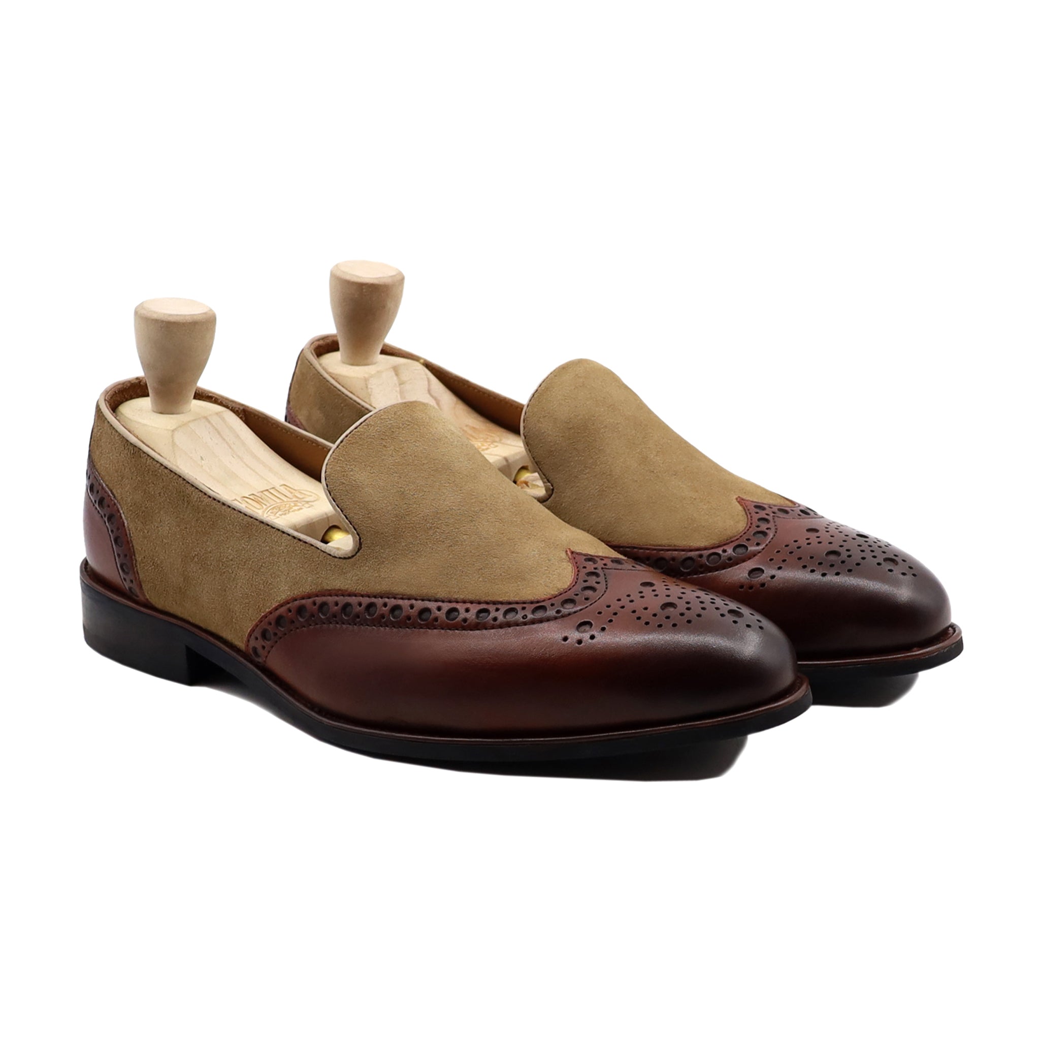 Diya - Men's Camel Kid Suede and Brown Calf Leather Loafer