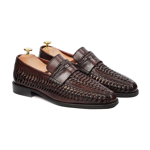 Barcelona - Men's Dark Brown Hand Woven Calf Leather Loafer