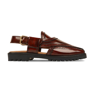 Teefa - Men's Brown Burgundy Box Leather High Shine Sandal