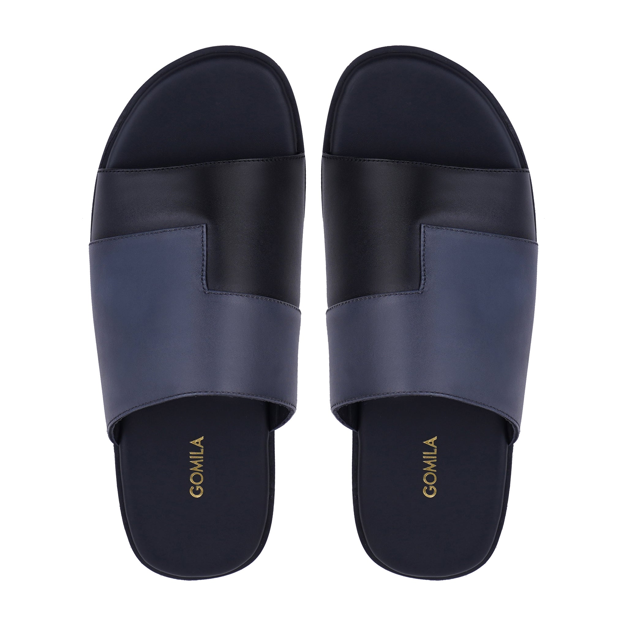 Borela - Men's Black and Blue Calf Leather Slipper