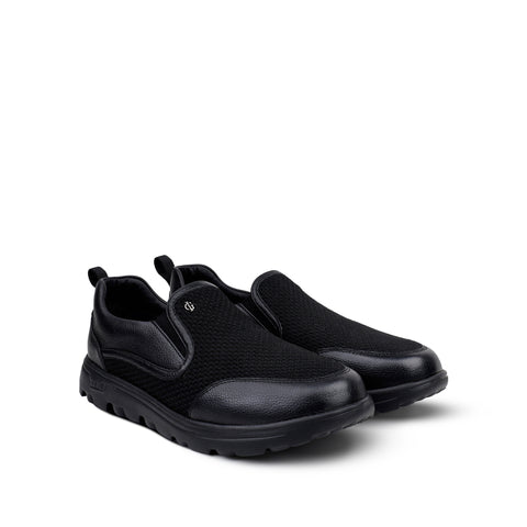 Alan - Men's Black Milled Leather & Mesh Fabric Sneaker