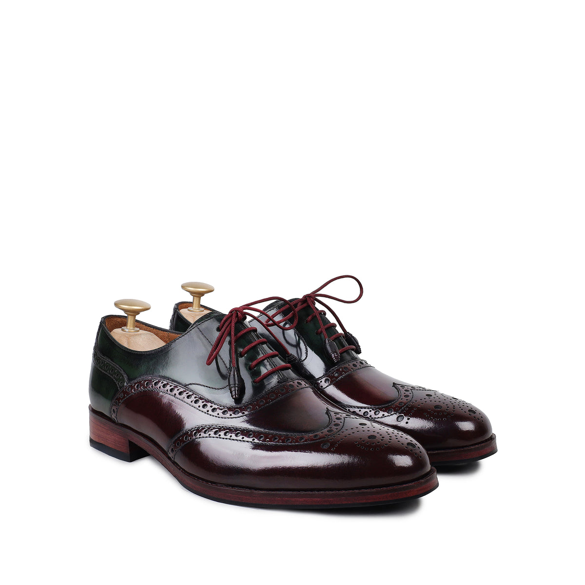 The Townhouse - Men's Oxblood & Green Box Leather Oxford