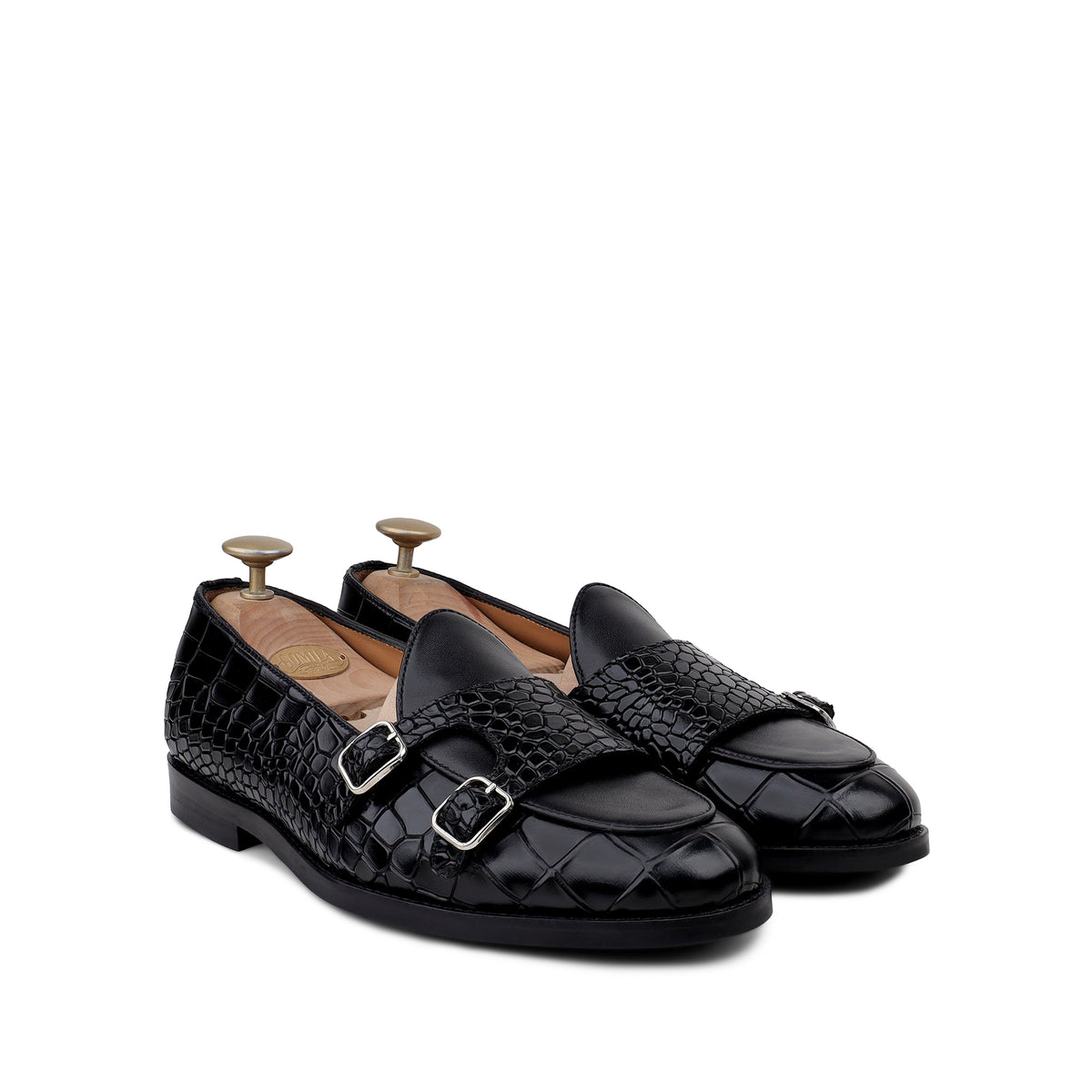 Drobak - Men’s Black Calf and Crocodile Printed Belgian Loafer