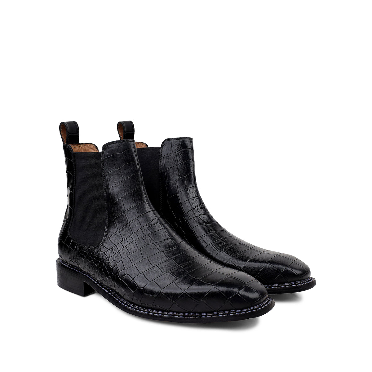 Dexter - Men's Black Crocodile Textured Goodyear Welted Chelsea Boot