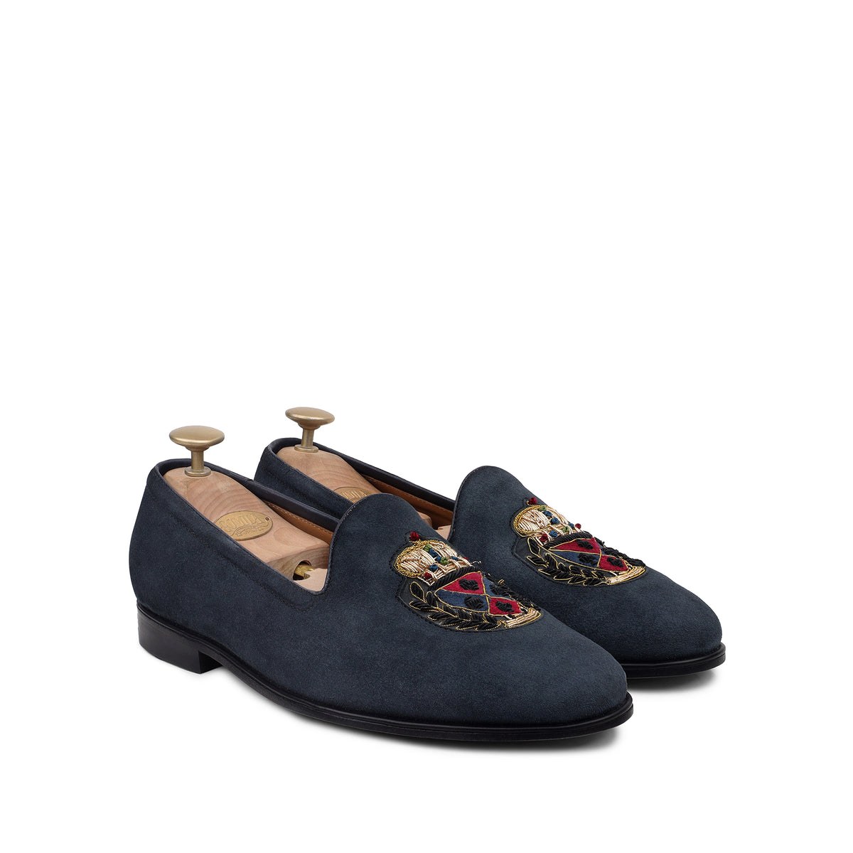 Ellis - Men's Navy Blue Suede & Embroidery Loafer
