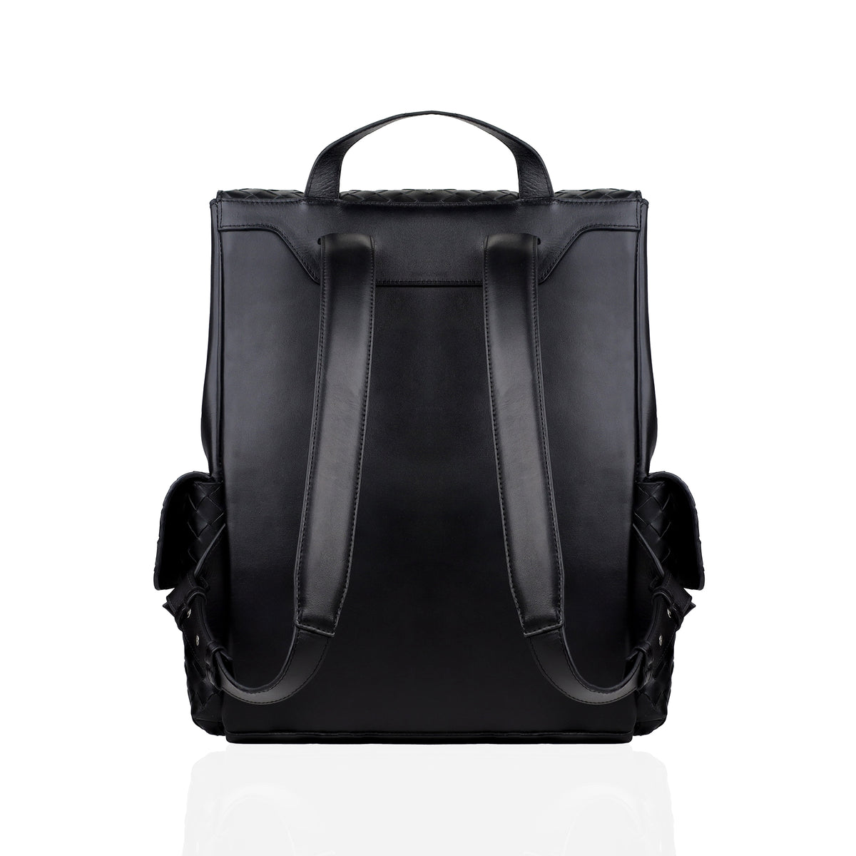 Sante - Men's Black Hand Woven Leather Backpack