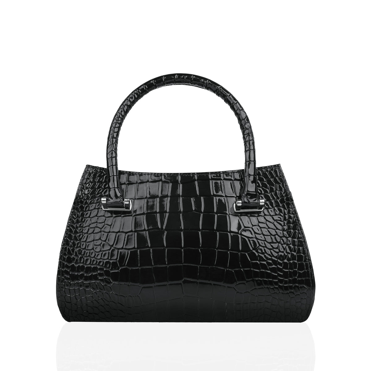 Alora - Black Crocodile Print Faux Leather Hand Bag