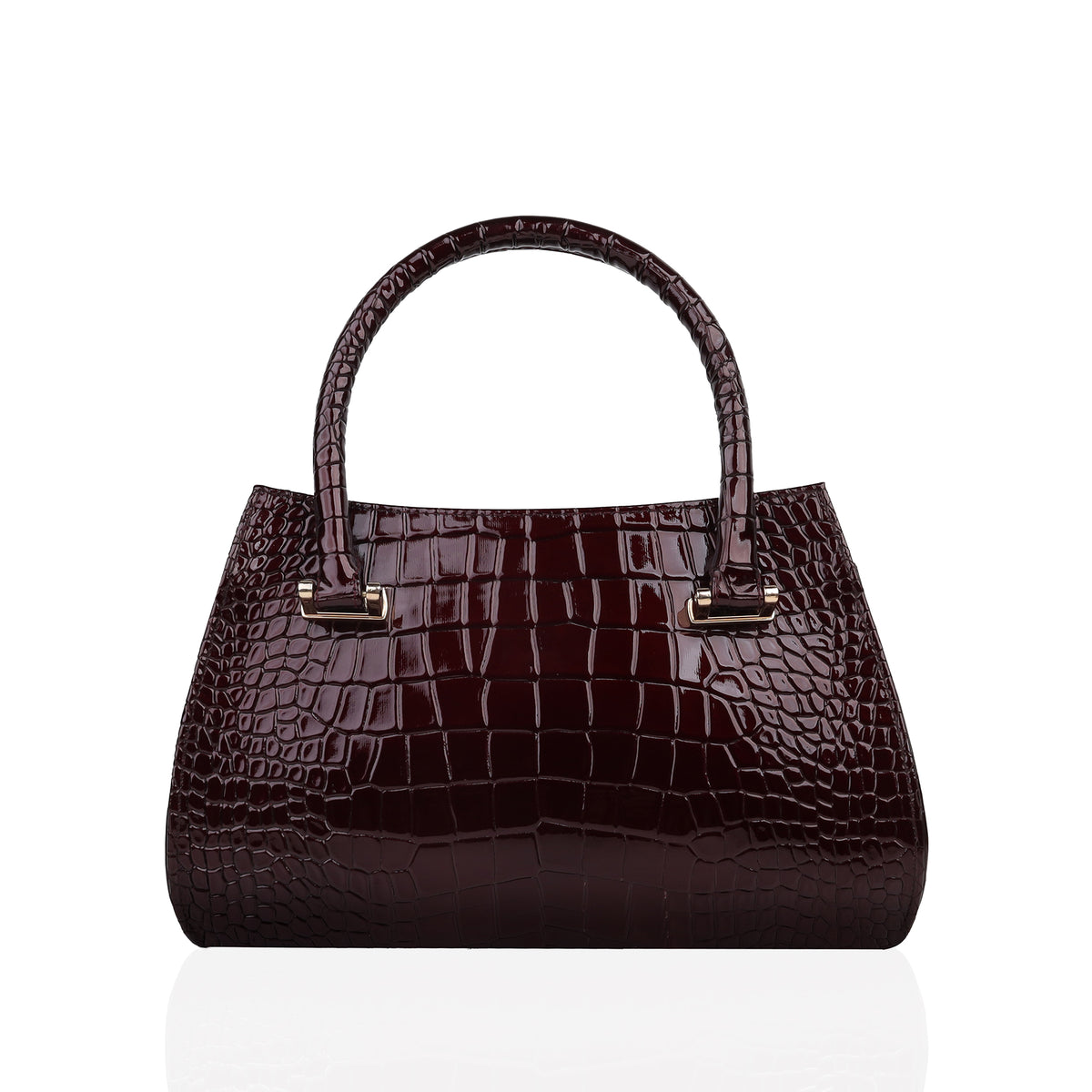 Alora - Oxblood Crocodile Print Faux Leather Hand Bag
