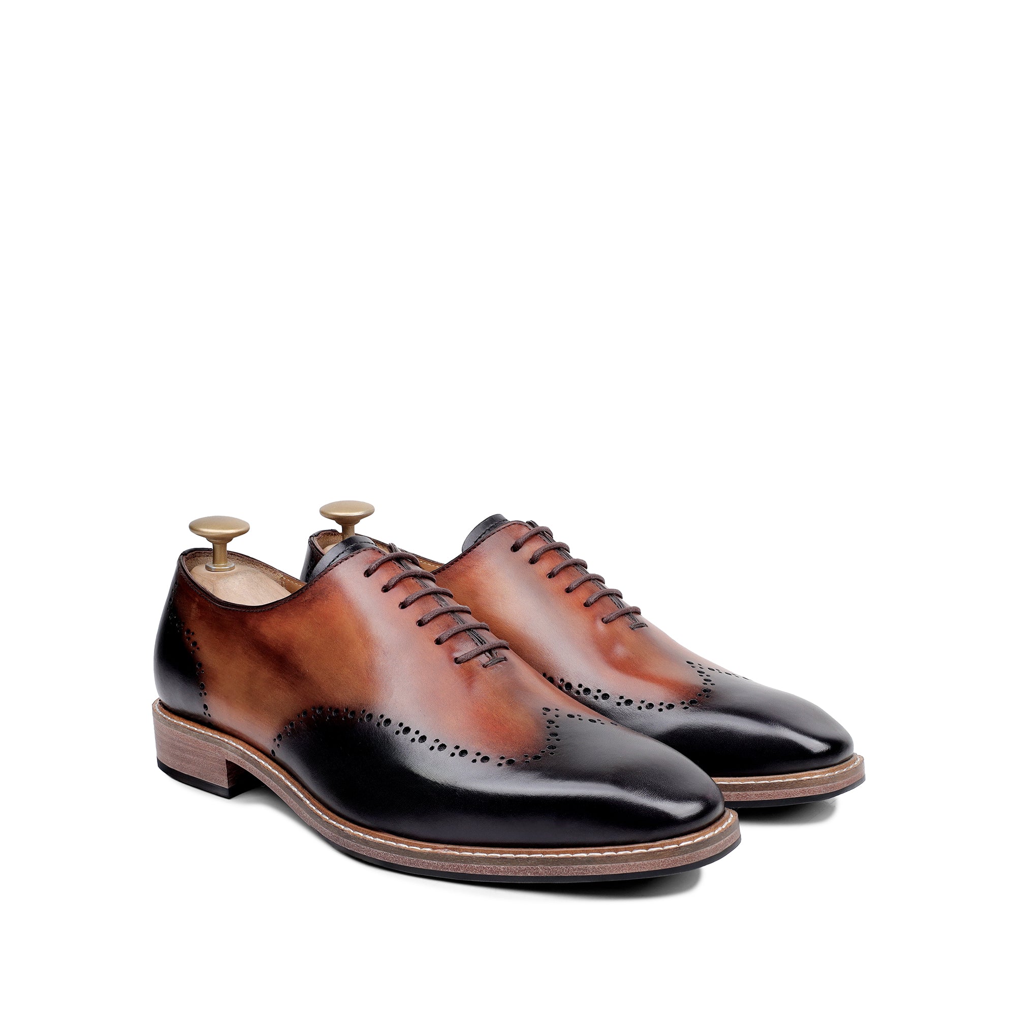 Carlo - Men's Tan Patina Calf Leather Goodyear Welted Bespoke Oxford