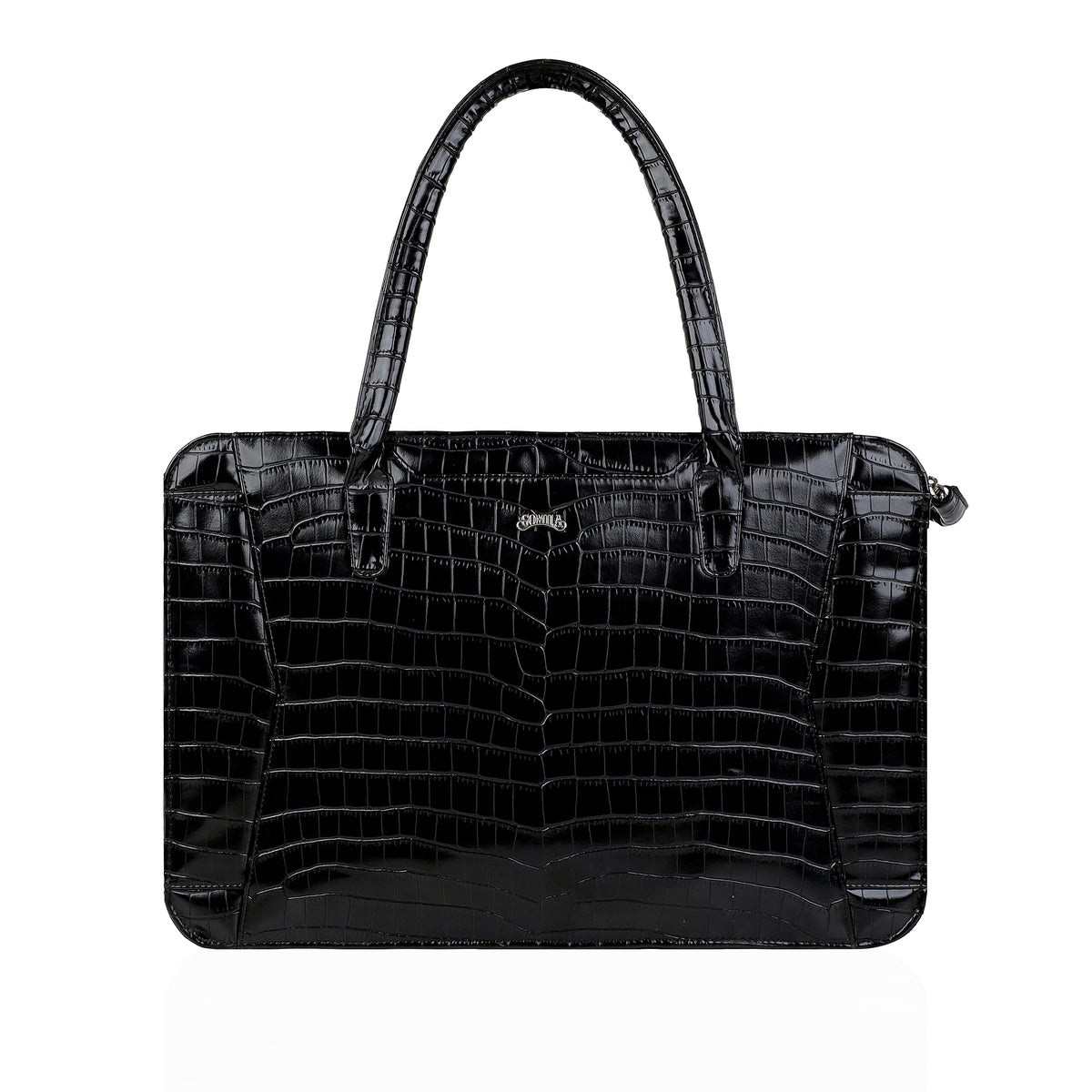 Zayne - Black Crocodile Leather Laptop Bag