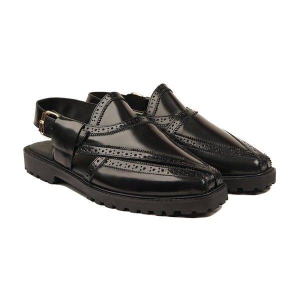 Brooklyn - Men's Black Box Leather High Shine Sandal