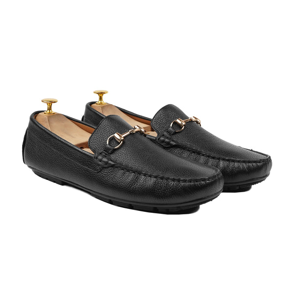Saltash - Men's Black Pebble Grain Leather Driver Shoe