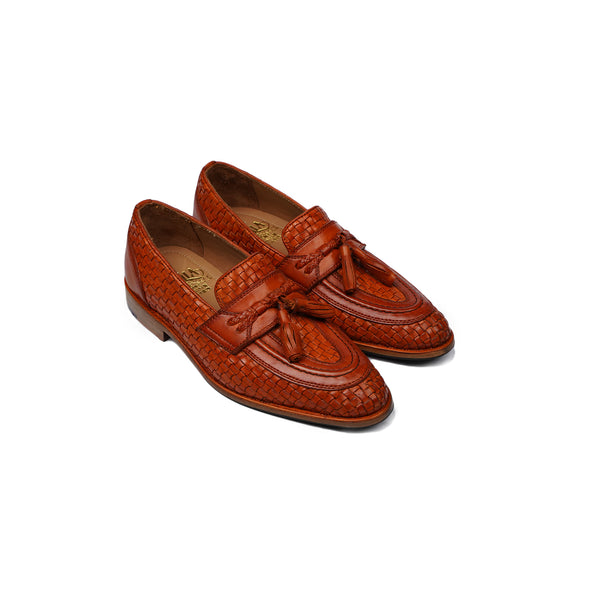 Porto - Kid's Orange Tan Hand Woven Calf Leather Loafer (5-12 Years Old)