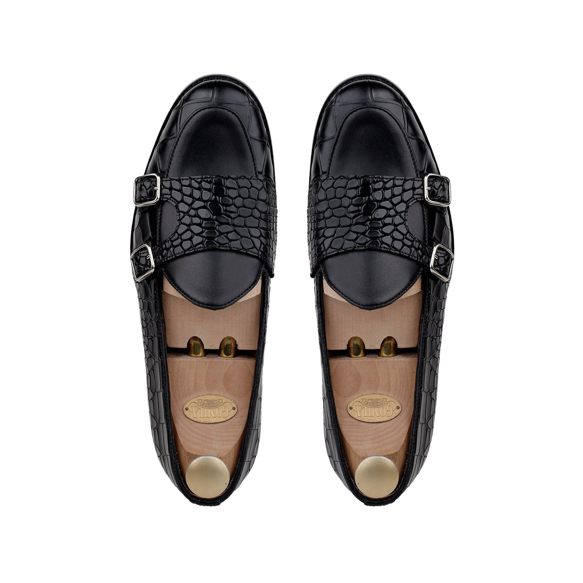 Drobak - Men’s Black Calf and Crocodile Printed Belgian Loafer