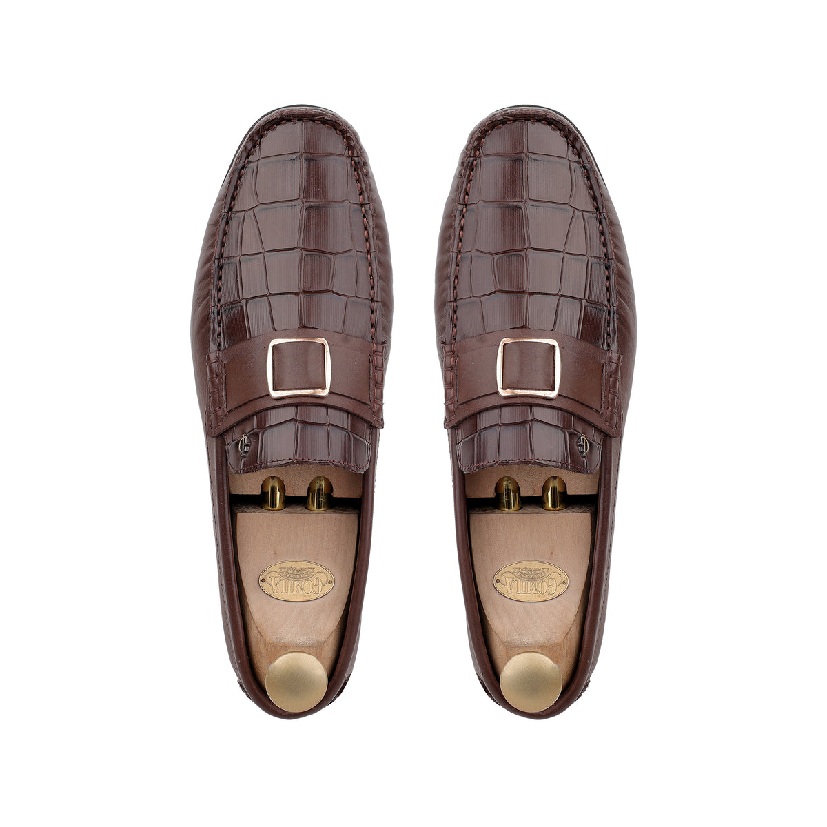 Jamie - Men's Light Brown Crocodile Textured & Calf Leather Driver
