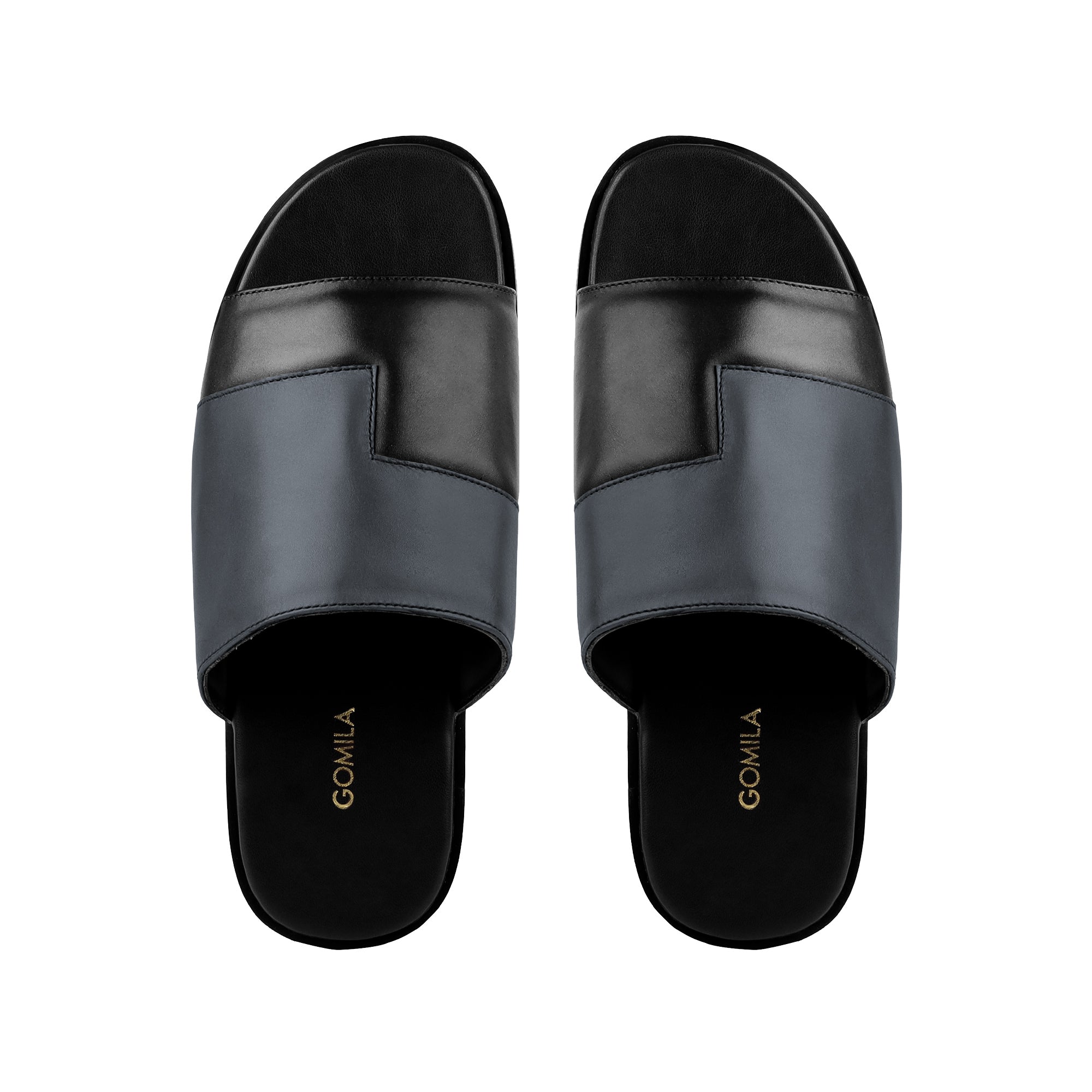 Borela - Men's Black & Gery Calf Leather Slipper