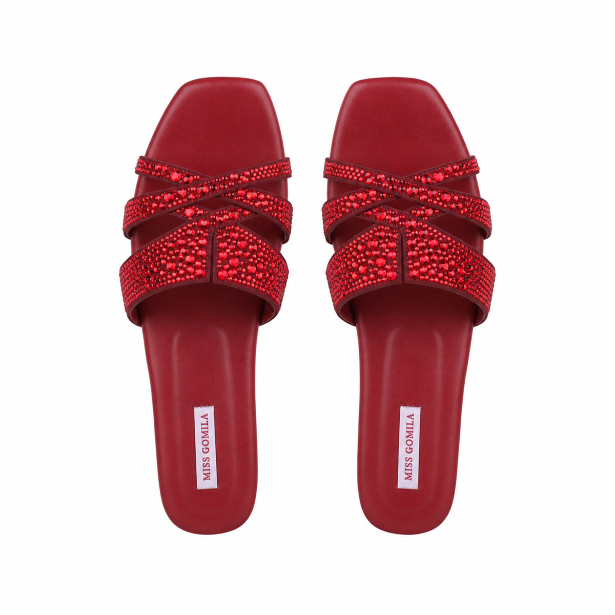 Freya - Women's Oxblood Hand Set Crystals Slipper