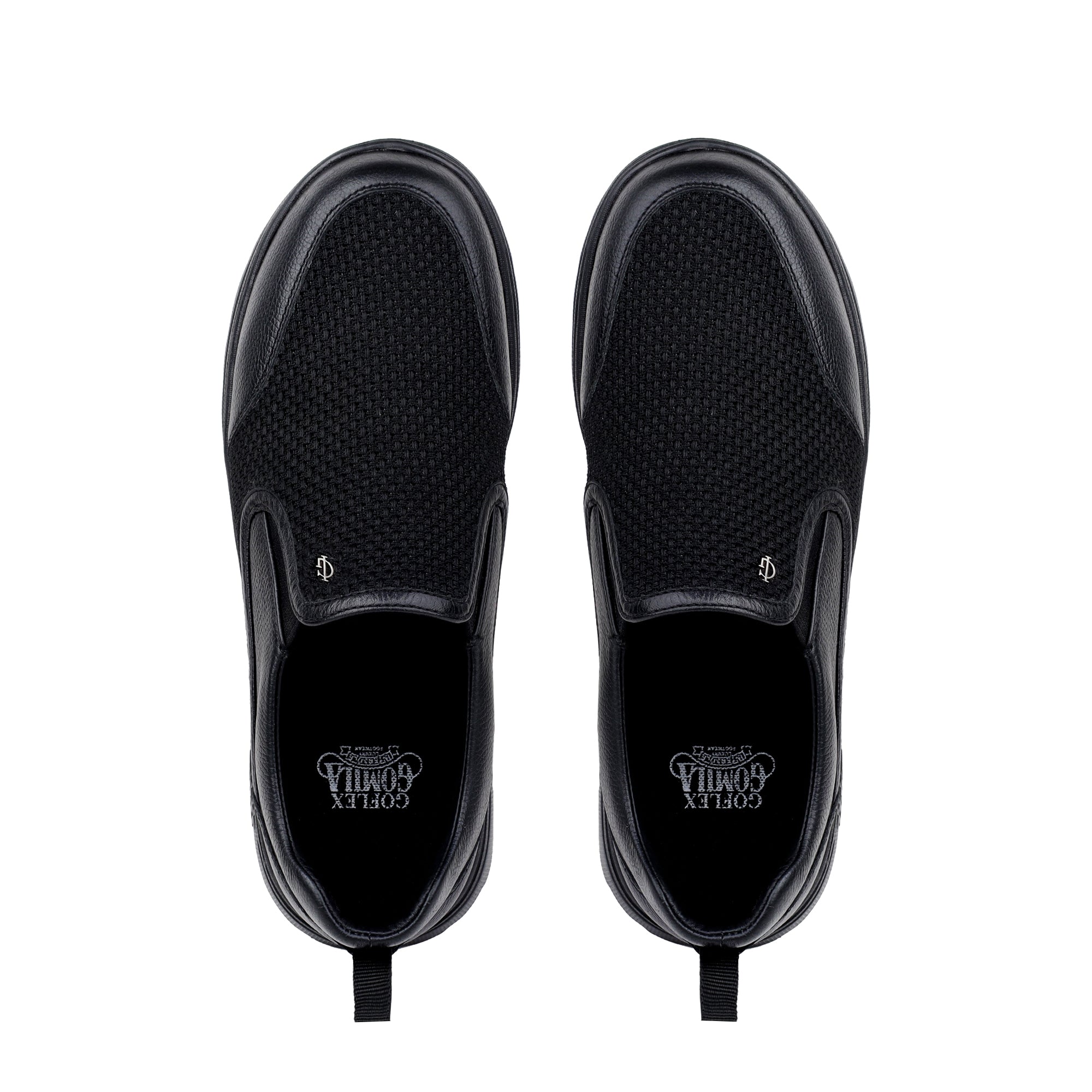 Alan - Men's Black Milled Leather & Mesh Fabric Sneaker