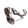 Nora - Women's Brown Snake Print Strapped 90mm Heels