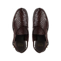 Saul - Men's Dark Brown Crocodile Printed Leather Sandal