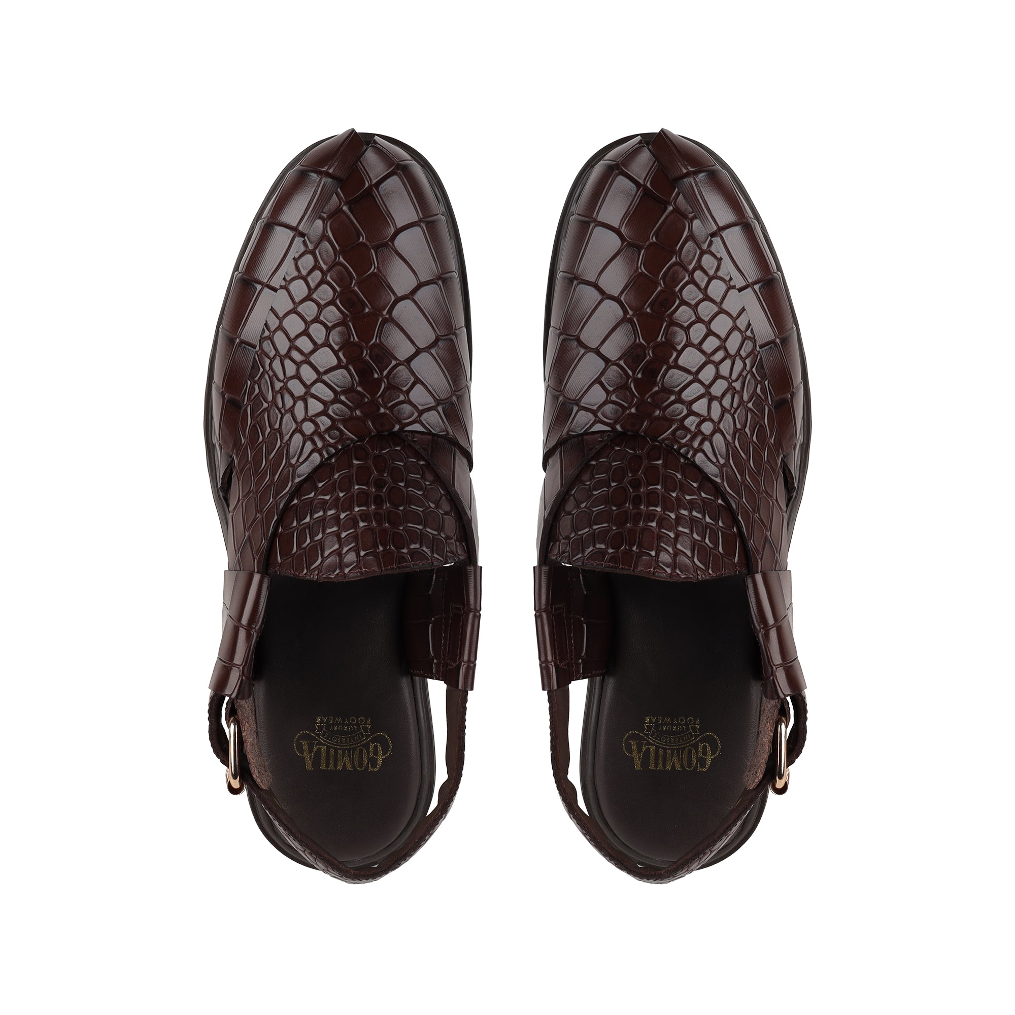 Saul - Men's Dark Brown Crocodile Printed Leather Sandal