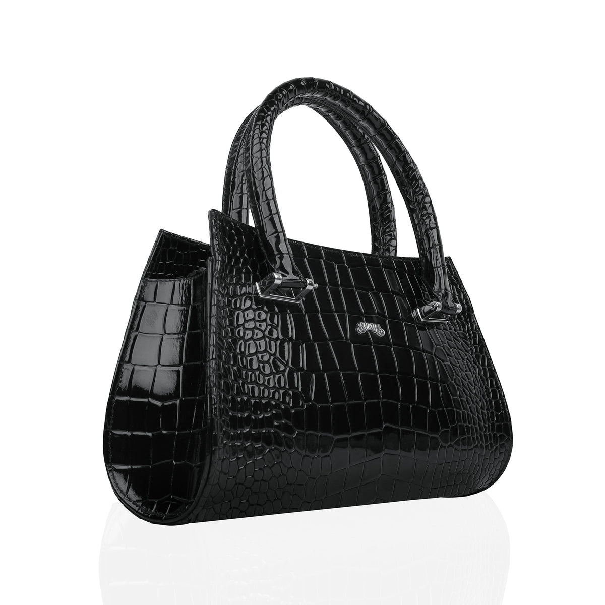 Alora - Black Crocodile Print Faux Leather Hand Bag