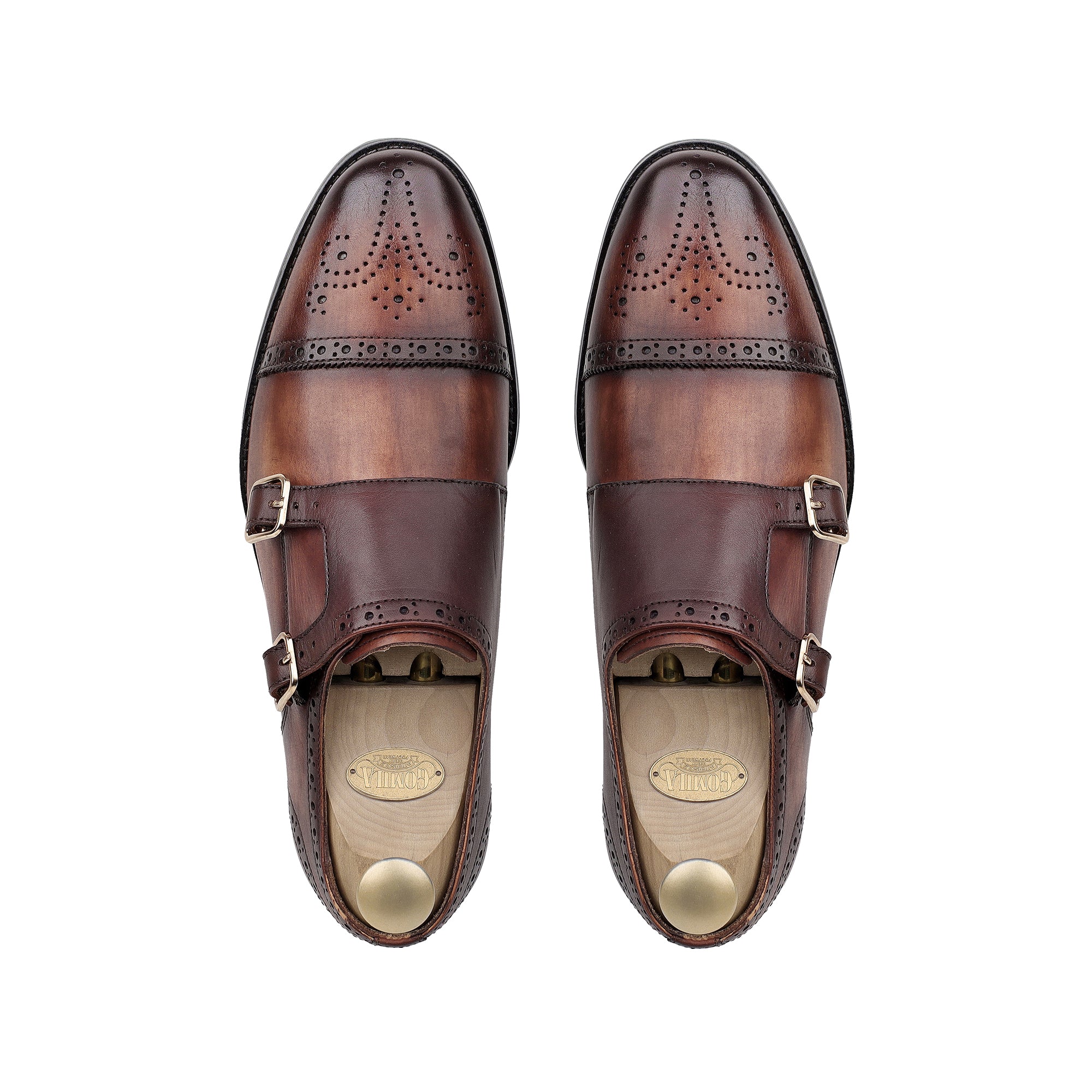 Haslit - Men's Burnished Brown Calf Leather Double Monkstrap