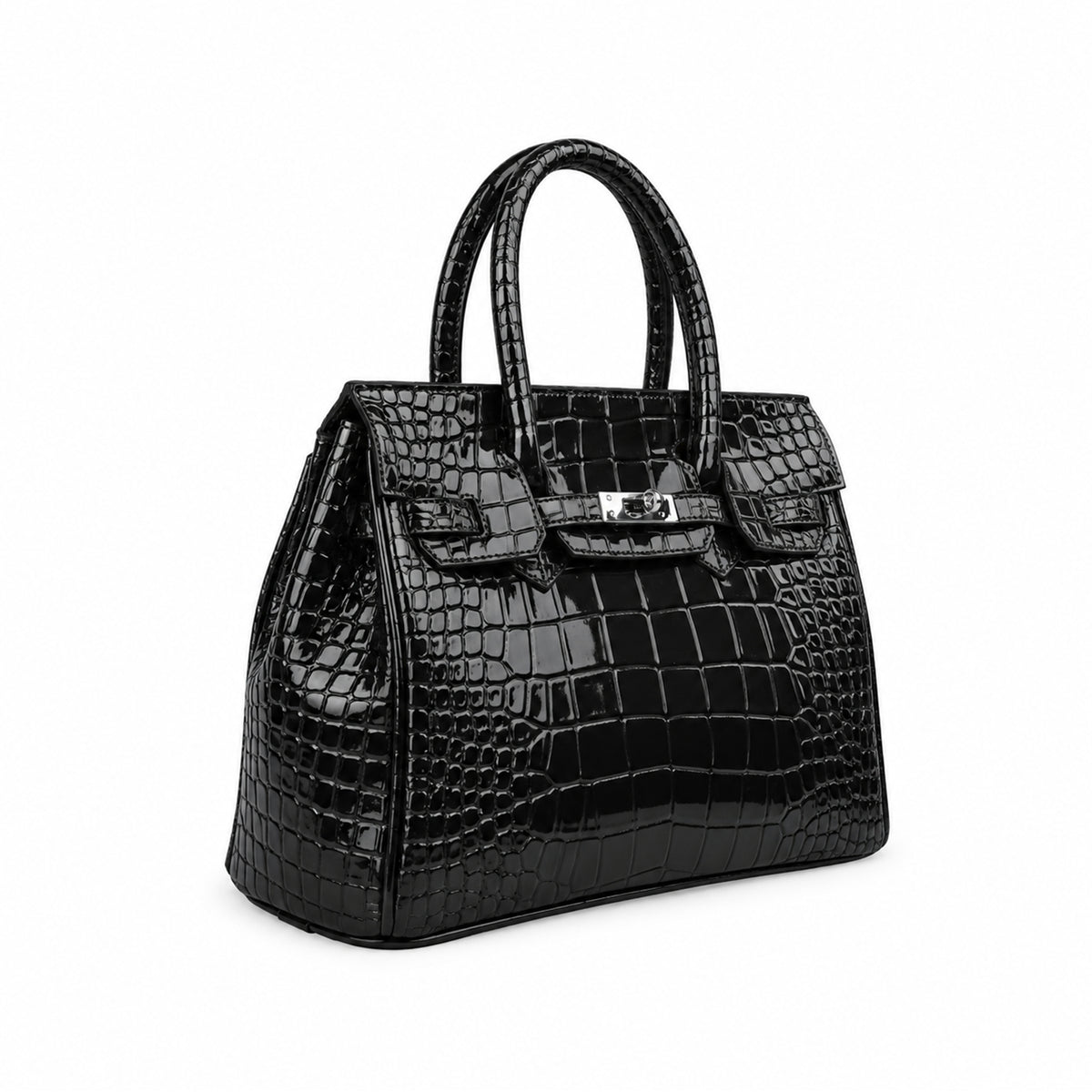Ariana - Black Crocodile Textured Faux Leather Handbag