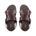 Damian - Men's Dark Brown Crocodile Printed Leather Sandal